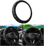 Bling Car Steering Wheel Cover, Non-Slip Elastic Stretch Leather Auto Steering Wheel Protector, Sparkling Diamond Vehicle Decor Accessories for Women Girls, Universal for Vehicles (Black)