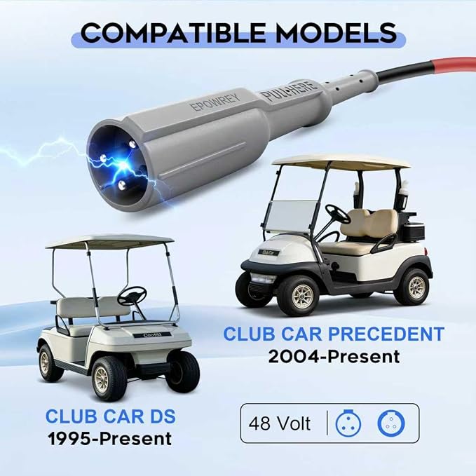 48V 15 AMP Golf Cart Charger for Club Car Precedent & DS Series with 3-Pin Round Plug- Lead Acid Battery