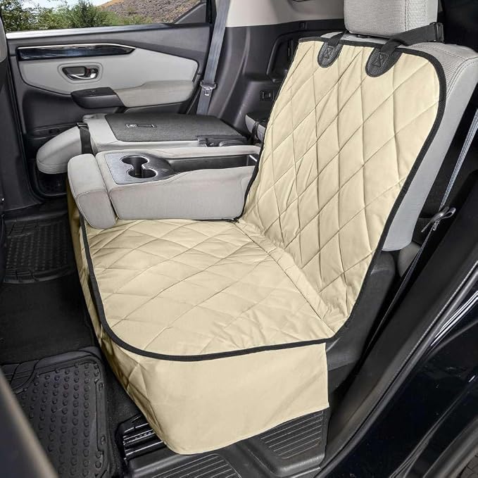 Dog Seat Cover for Back Seat, Heavy Duty Waterproof Rear Seat Protector for Large Trucks, SUVs, Cars - Fits 60/40 Split Bench with Middle Seat Belt, Non-Slip Backseat Cover (Extra Large, Tan)