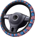 Blue American Flag Patriotism Steering Wheel Cover Car Accessories Cute for Women Girls Girly Universal 15 Inch Neoprene Auto Interior Decor Anti Slip Car Truck Protector