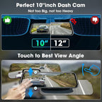 Upgraded 10'' Rear View Mirror Camera Mirror Dash Cam Front and Rear 1080P Backup Camera Full Touch Screen w Loop Recording, G-Sensor Night Vision 170° Wide Angle