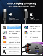 【Upgraded】 Retractable Car Charger 4 in 1, Fast Car Phone Charger with Cord 2.6ft, USB C and Apple Car Charger Adapter, Compatible with iPhone 17/16/15/15 Pro Max/14/13/12/11, Galaxy, Pixel