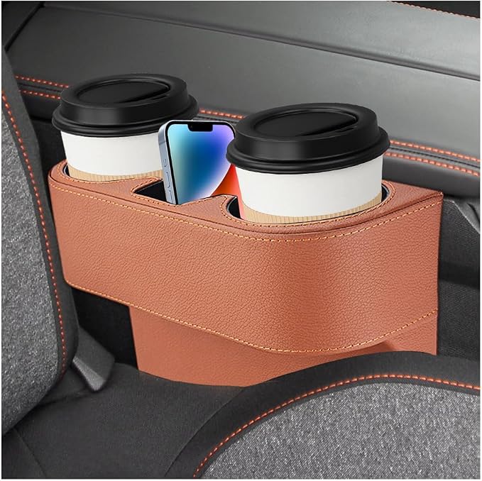 Car Seat Gap Filler Organizer, Multifunctional Auto Console Side Storage Box with Cup Holder, Universal PU Leather Cup Holder Front Seat Crevice Filler for Car Truck SUV (Brown)