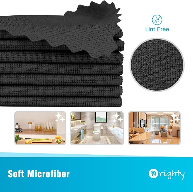 Orighty Microfiber Cleaning Cloth Bulk, 150 Pack Shop Towels, Reusable Cleaning Rags, Lint Free Microfiber Towels for Cars, Home & Kitchen, 12x12 Inch, Black