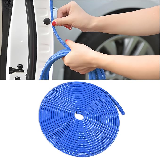 Car Door Edge Guards, 16Ft Rubber Seal Car Door Edge Trim, U Shape Door Edge Protector Guard, Aluminum Weather Proofing Automotive Door Edge Molding Protection for Most Car (Blue)