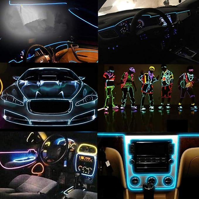 El Wire Neon Light Car Interior LED Lights, Ambient Lighting Kits for Xmas Halloween Christmas Car Decoration(5m/16ft, White)
