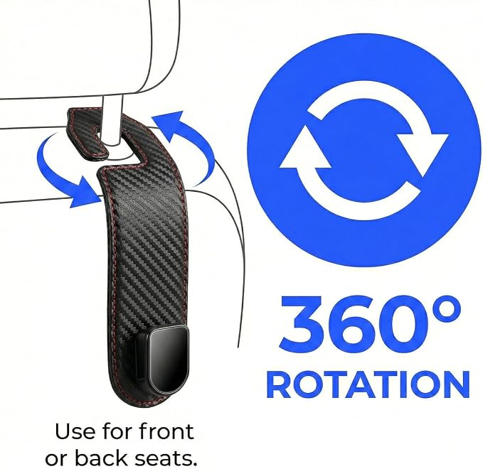 Car Seat Headrest Hook, 2PCS Vehicle Seat Back Hangers Organizer for Handbag Purse Coat, Automotive Interior Headrest Storage Hooks, Universal for SUV Automobile Truck (Carbon Fiber)
