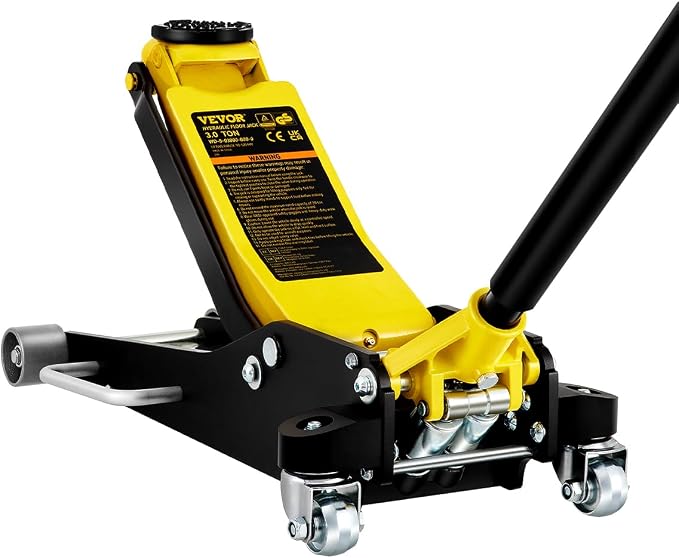 3 Ton Low Profile Aluminum & Steel Racing Floor Jack | Dual Pistons Quick Lift Pump, Sport Utility Vehicle, Lifting Range 3-6/11"-19-11/16", Yellow & Black