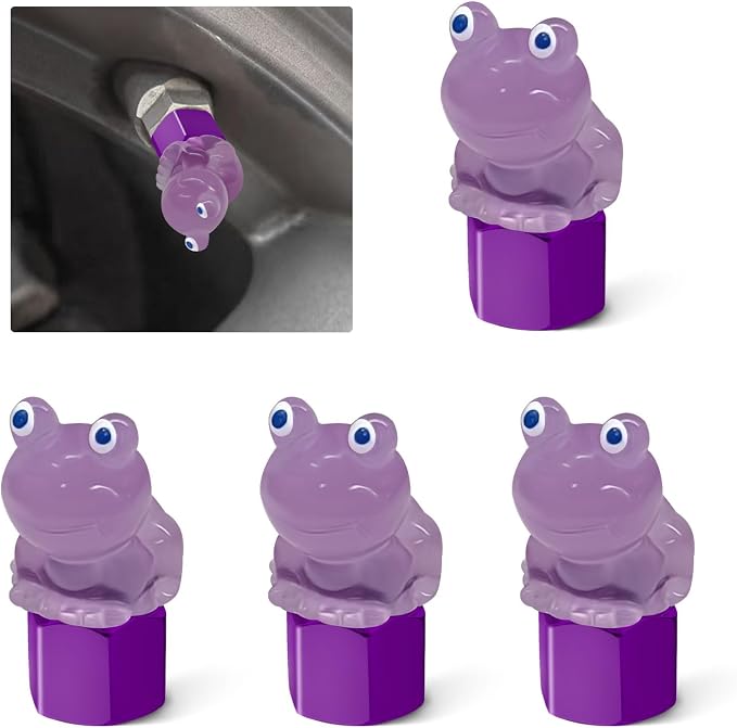 4 Pack Cute Frog Tire Valve caps, Interesting and Practical Tire Decoration, Can be Used for Cars, Motorcycles, Trucks, and Bicycles.(Purple)