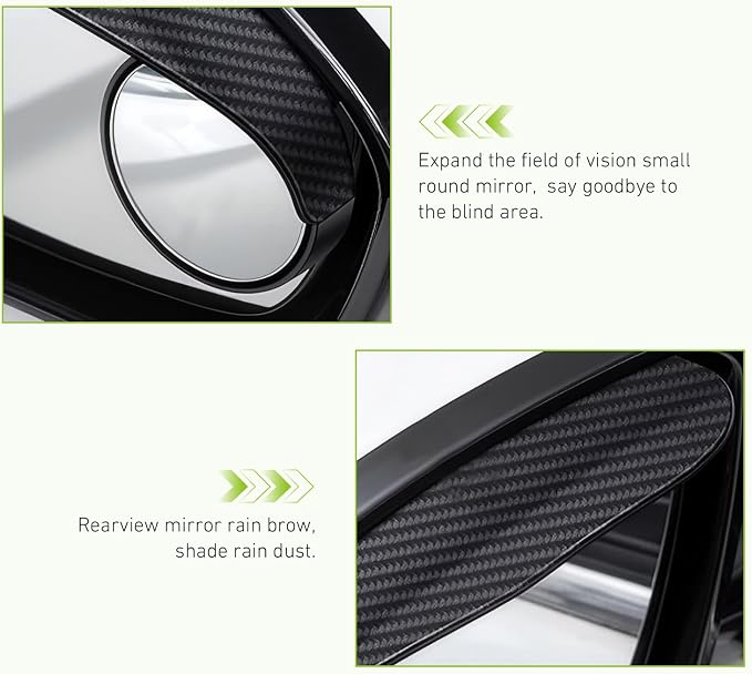 2PCS Car Rearview Blind Spot Mirror, ABS Side Mirror Rain Guard with 360 Degrees Blind Spot Mirror, 2-in-1 Carbon Fiber Rain Eyebrow, Universal for Most Cars (Black)