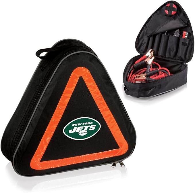 PICNIC TIME NFL Roadside Emergency Car Kit, Auto Vehicle Safety Road Side Assistance with Jumper Cables and Car Tool Kit, (Black with Orange Accents)