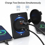 48W Dual USB Car Charger, QC3.0 & PD Fast Charging with LED Light Ring for Cars, RVs, Buses, Trucks – 12V-24V Vehicle USB Adapter