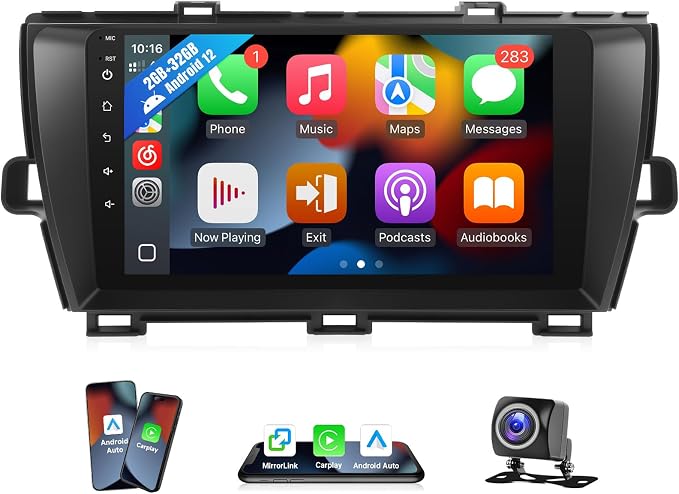 Android12 Car Stereo for Toyota Prius 2010-2015 Stereo with Wireless CarPlay Android Auto, 9'' Touch Screen Compatible with JBL & Large Screen BT GPS Navi WiFi Backup Camera MIC 2+32G