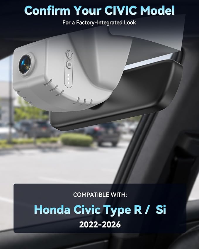 4K Dash Cam for Honda Civic & Si 2022-2026, Type R 2023-2026, OEM Style, Sony STARVIS 2 IMX675, Night Vision, 24H Parking Mode, 64GB Card (Grey)
