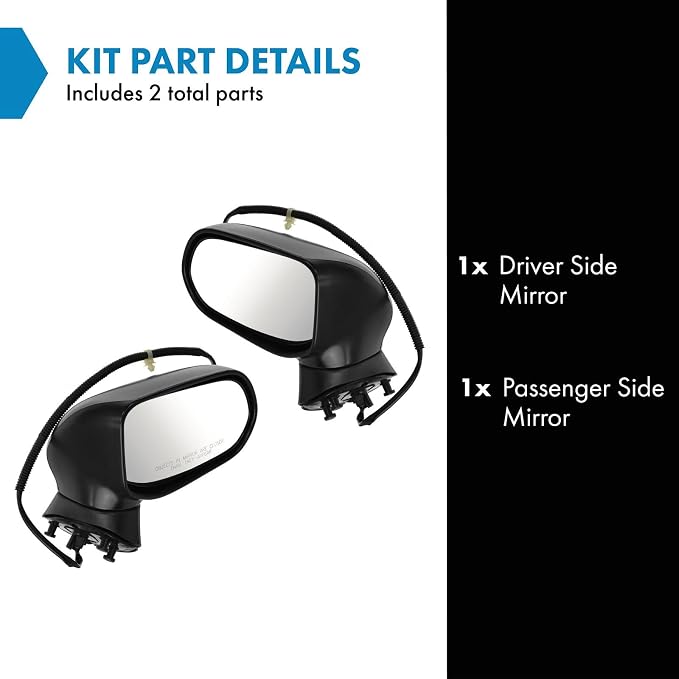 2 Piece Driver and Passenger Side Mirror Assembly Set Electric Adjustment Heated No Memory Black Compatible with 2007-2011 Honda Civic HO1320243 HO1320260 HO1321243 HO1321260