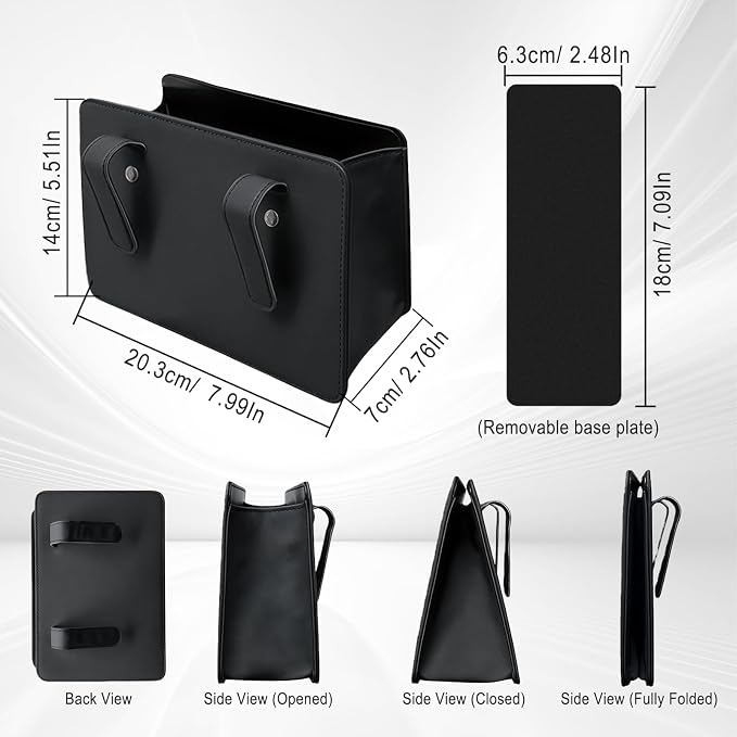 Foldable Car Trash Can, Leather Waterproof Garbage Organizer Holder for Car Interior Hanging with One Trash Bag, Hanging Dustbin Container for Truck & SUVs (Black)