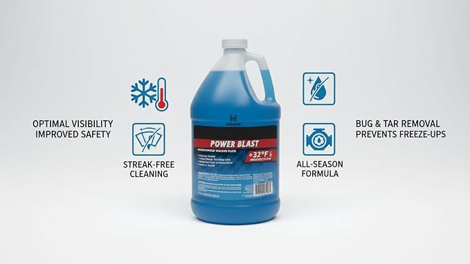 (6 Gallons) - Power Blast Windshield Washer Fluid, +32°F Protection, Blue, 1 Gallon Jug, Ready to Use (6 GALLONS, Blue Power Blast +32°F)