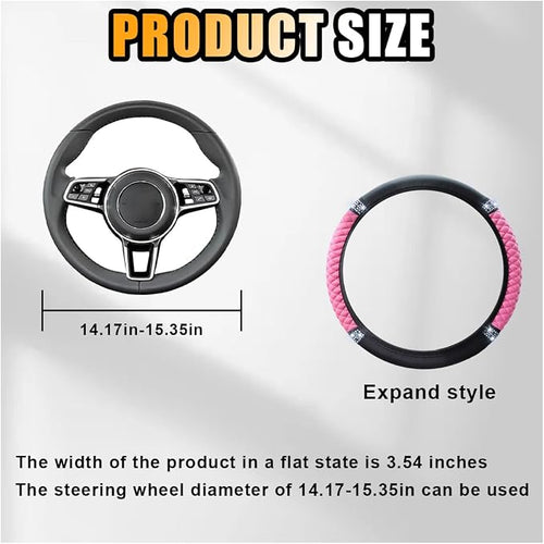 15 Inch Bling Soft Leather Car Steering Wheel Cover, Pink | Colorful Rhinestones Design, Auto Elastic Protector for Women Girls, Crystal Diamond Car Accessories for Most Cars, SUVs