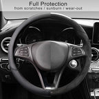 Breathable Car Steering Wheel Cover 15 inch Auto Universal Leather Wrap Non-Slip Steeringwheel Protector Automotive Interior Accessories, Black (Suit for 14 1/2-15 inch)