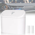 Mini Car Bin with Lid and 2 Trash Bags - White, Cute Car Accessory for Storage and Organization, Small Trash Can for Kitchen, Bedroom and Office