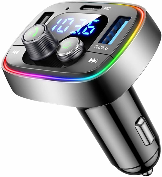 FM Transmitter for Car Bluetooth Adapter 5.4,48W PD+QC Fast Charging,Hands-Free Calling,Streams Spotify/Navigation/Music via Car Radio,Wireless Upgrade Non-Bluetooth Cars,USB-C,USB/TF,12V/24V
