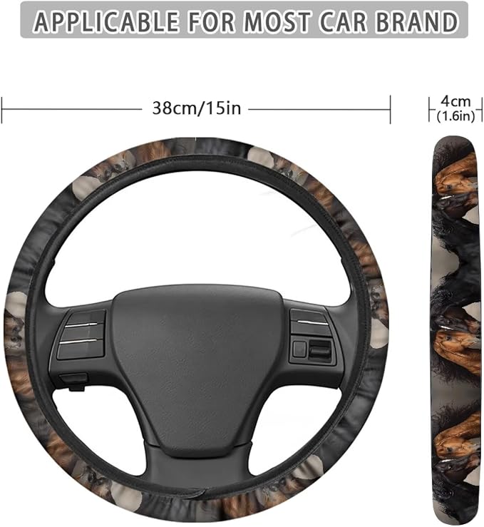 Vintage Horse Pattern Anti-Slip Steering Wheel Cover Perfectly fit for 15 inches Car Wheel Protector Fit Most Truck Van Car SUV Auto Steering Wheel Protector Car Accessories