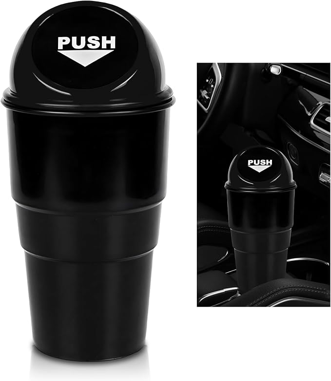 Cup Holder Trash Can for Car, Leakproof Vehicle Back Seat Garbage Can Mini Portable Trash Bin with Lid, Universal Smellproof Cup Holder Garbage Bin for Cars Trucks SUVs (Black)
