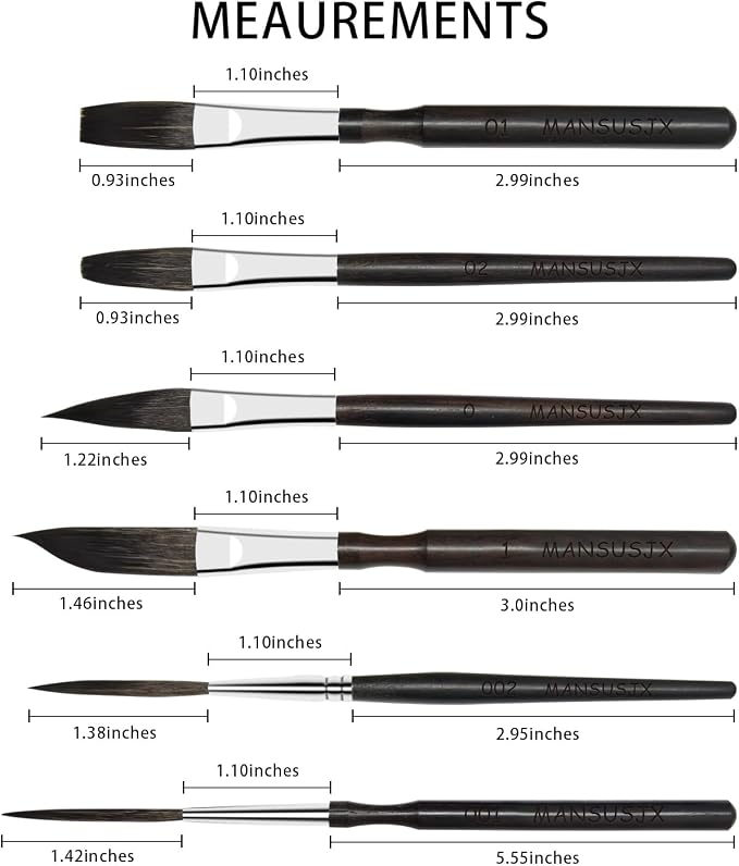 Starter Pinstriping Brush Kit 6 pcs High Performance Striping Brushes, Long Liner, Script Liner, Sword, Cat Tongue, Scroll Brushes for Lettering & Detailing
