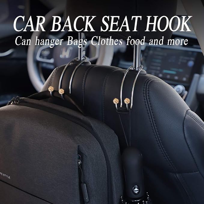 Auto Hooks Bling Car Hangers Organizer Seat Headrest Hooks Strong and Durable Backseat Hanger Storage Universal for SUV Truck Vehicle 2 Pack (Gold)