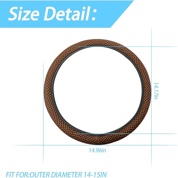Elastic Stretch Steering Wheel Cover, Universal 15 Inch Car Steering Wheel Cover, Microfiber Breathable Ice Silk, Anti-Slip, Odorless, Easy Carry, Warm in Winter and Cool in Summer (Brown)