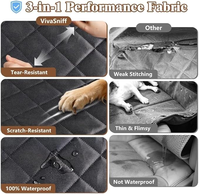 Dog Seat Cover for Back Seat, 100% Waterproof Dog Hammock for Car | 600D waterproof, nonslip, scratch-proof. Easy-clean, machine washable, pet-friendly for daily travel. Quick no-tool install.