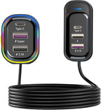 USB C Car Charger, 81W Multiport 6-Port PD & QC3.0 Fast Charger for Multiple Devices, Cigarette Lighter Adapter Car Travel Essentials with 5FT Cable, Compatible with iPhone 15/16/17, Pad, Galaxy S24