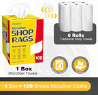 Shop Rags, 100 Sheets Microfiber Cleaning Cloth Commercial Grade Washcloths Lint-Free Bulk Shops Towels for Cars Mechanic Restaurant Garage Housekeeping, 11"x 9", White