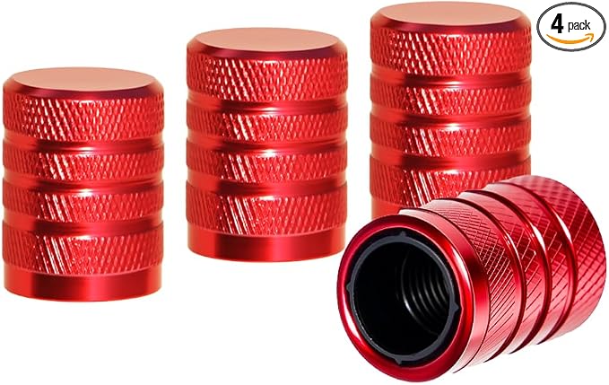 4-Piece Anodized Aluminum-Plastic Composite Tire Valve Stem Caps with Integrated Plastic Sleeve,Corrosion-Resistant and Universal Fit,Suitable for Cars, Trucks, and Motorcycles (Red)