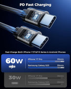 Retractable Car Charger for iPhone with Dual Type C Cables, 4 in 1 USB C Car Charger Adapter with 69W Fast Charging Compatible with iPhone 17 16 15 14 13 12 11 Pro/XS/XR/SE/iPad/Airpods