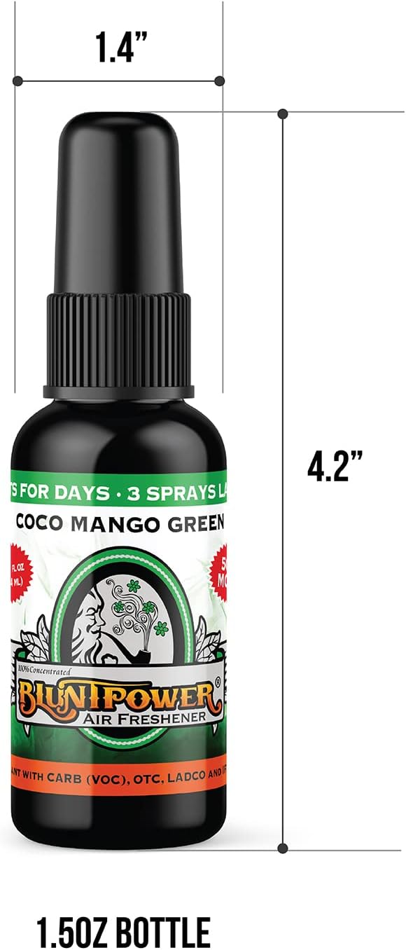 Concentrated Air Freshener (Coco Mango Green, 1 Pack) for Room and Car - Oil-Based Diffuser Spray Bottle - Long-Lasting Bathroom, Car Freshener, & Odor Eliminator