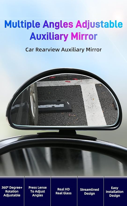 Blind Spot Mirror for Car, Stick-On Blind Side Mirror for Cars, SUVs & Trucks, Adjustable HD Glass Convex Wide-Angle Blindspot Mirrors
