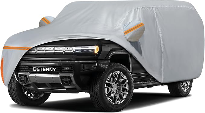Car Cover for 2024-2026 GMC Hummer EV SUV 4 Door, Waterproof Custom-fit All Weather Sun Rain UV Dust Snow Protection Outdoor Car Cover with Door Zipper and Cotton Lining-Grey