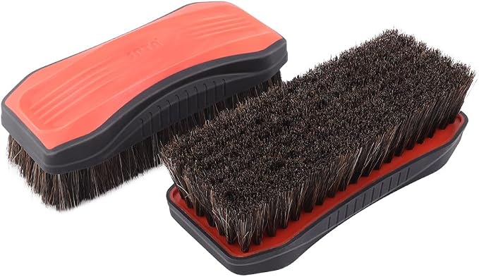 Leather Cleaner Brush, 2Pcs Fine Long Bristle Horse Hair Brush for Car Detailing,Ideal for Car Interiors,Furniture, Sneakers, Boots,and More -Safe for Natural, Synthetic, Faux, and Pleather
