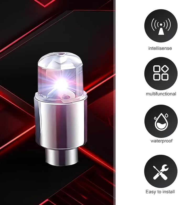 6 PCS LED Tire Valve Stem Cap Lights, 360 Degree Visibility Rotating Flash, Waterproof Wheel Lights for Trucks, Cars, SUVs (Multicolored)