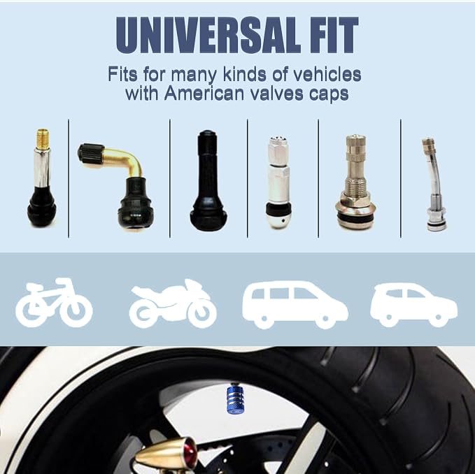 Tire Valve Stem Cap Cover - (5 Pack) Tire Air Cap Metal with Plastic Liner Corrosion Resistant Leak-Proof Rock and Roll for Car Truck Motorcycle Bike Blue