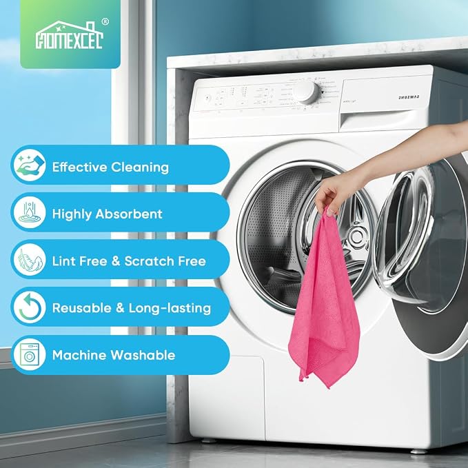 Pink Microfiber Cleaning Cloth, 24 Pack Cleaning Towels for Kitchen, Lint Free, Scratch-Free, Highly Absorbent, and Reusable Cleaning Rags for House, Window and Glass, Cars, 11.5 X11.5 inch