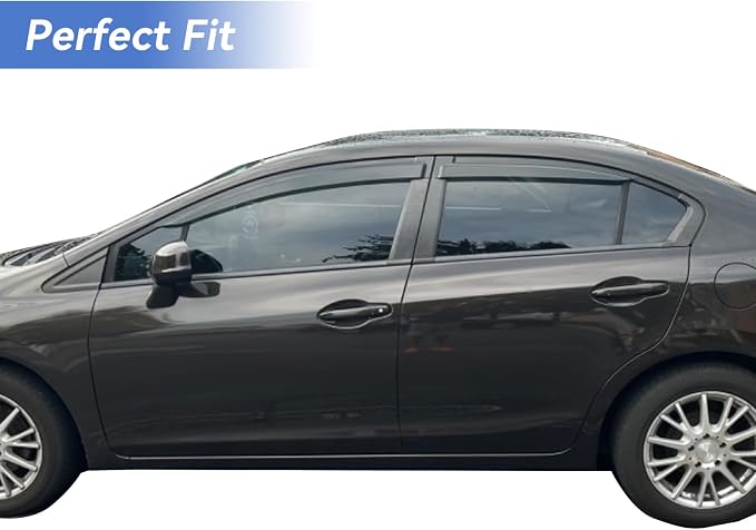 Window Visors Rain Guards for 2012 2013 2014 2015 Honda Civic, Out-Channel Window Vent Wind Deflectors Visors Shades for 12 13 14 15 Civic Sedan
