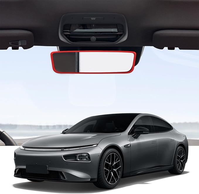 Car Rear View Mirror Protector Frame, Silicone Auto Rearview Edge Protection Cover Compatible with Model 3 Model Y, Interior Rear View Trim Frame Decoration, Car Accessories (Red)