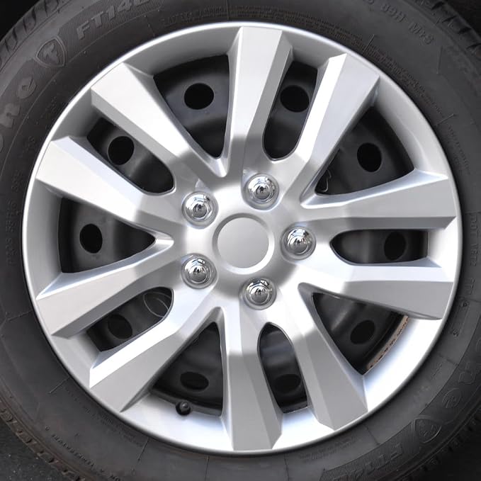 (4-Pack) Premium 16 Inch Rim Wheel Cover Hubcaps for Cars Trucks SUVs Vans, Direct OEM Replacement Universal Fit Snap-On ABS Hubcaps 16 inch Wheel Covers - Set of 4 Hub Caps - 10-Spokes Silver