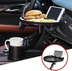 9" Car Cup Holder Tray, Detachable Food Tray Table for Road Trip | Fits Yeti & Hydro Flask, 360° Adjustable, Universal Cup Holder Expander, ABS Build, Phone Slot, Easy Install