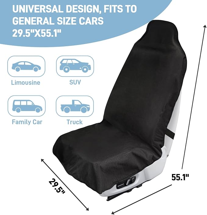 Waterproof Car Seat Cover Towel Front Seats 2 Pack, Universal Fit Waterproof Sweating Seat Protector for Cars and SUVs, Anti-Slip Front Seat Cover for Gym, Outdoor, Pets & Travel, Black