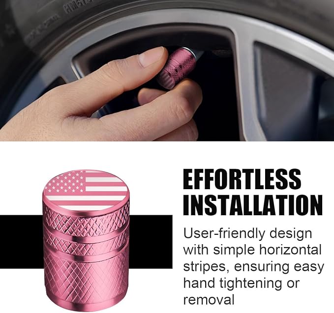 American Flag Tire Valve Stem Caps - (5 Pack) Metal Air Caps with Plastic Liner, Corrosion Resistant, Leak-Proof, Universal Stem Covers for Cars Trucks Motorcycles and Bikes - Pink