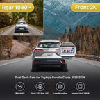 Front 2K+Rear 1080P Dash Cam Adapts for Toyota Corolla Cross 2023-2026 Hybrid (NOT Corolla), OEM Style, Dual HD Video, Built-in WiFi & APP, Loop Recording, G-Sensor, Easy to Use, 64GB Card