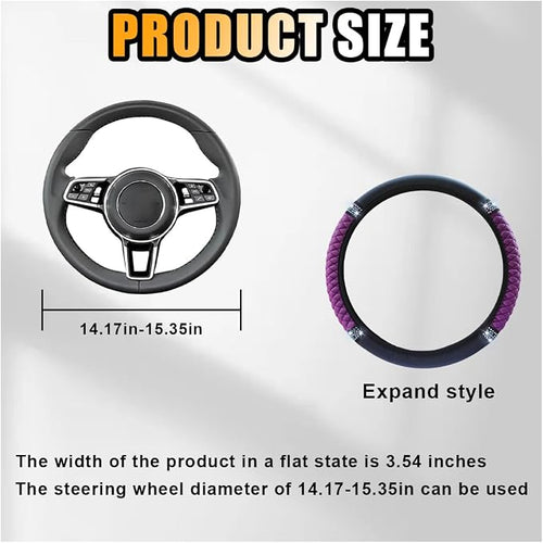 15 Inch Bling Soft Leather Car Steering Wheel Cover, Purple | Colorful Rhinestones Design, Auto Elastic Protector for Women Girls, Crystal Diamond Car Accessories for Most Cars, SUVs